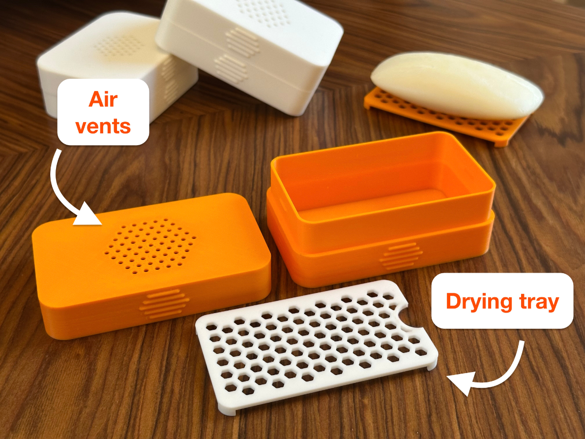 Travel Soap Box — Fully Customisable (OpenSCAD) — with drying tray, air vents and snap fit - photo 2