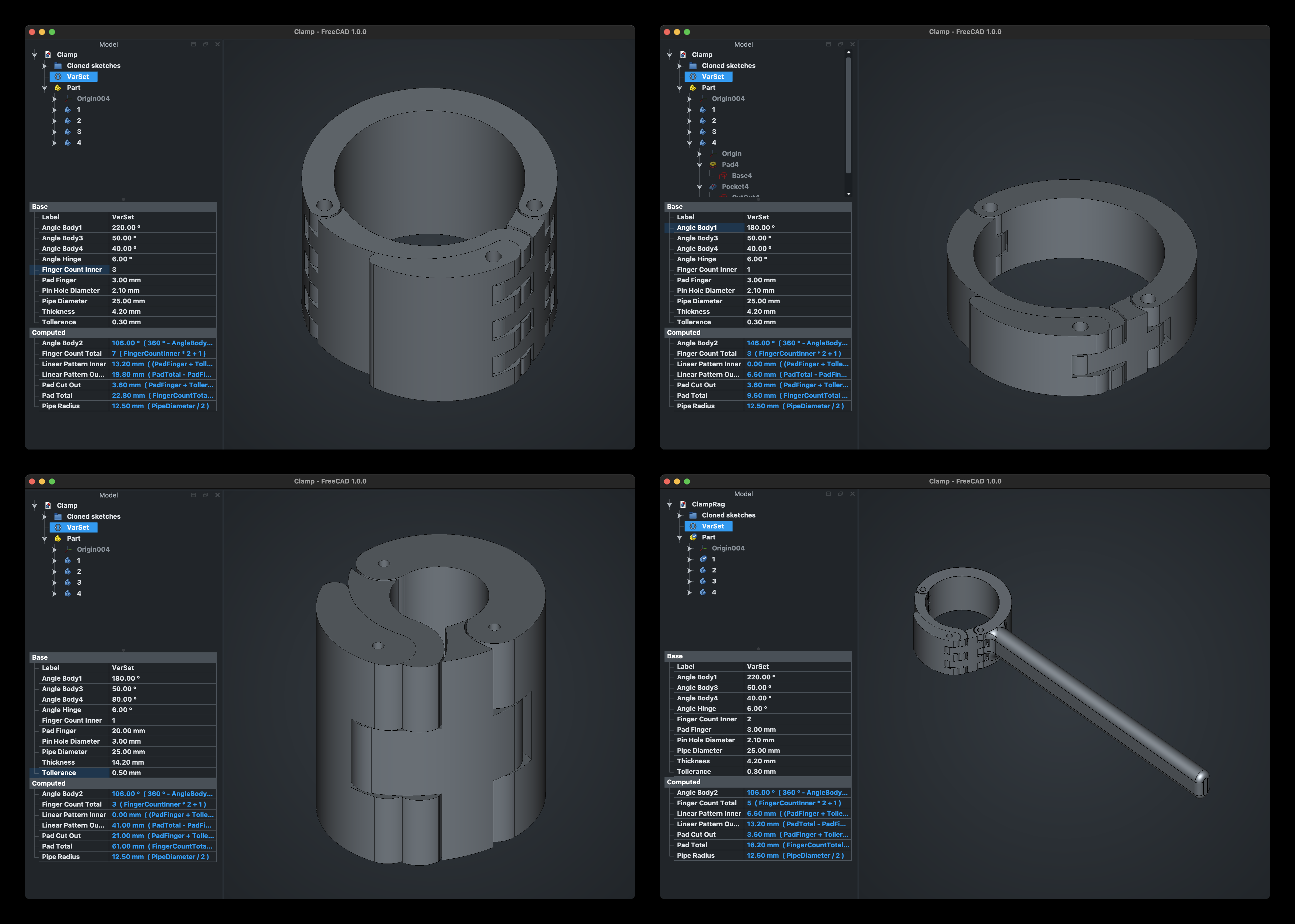 Parametric pipe clamp with quick release, fully adjustable in FreeCAD - photo 3