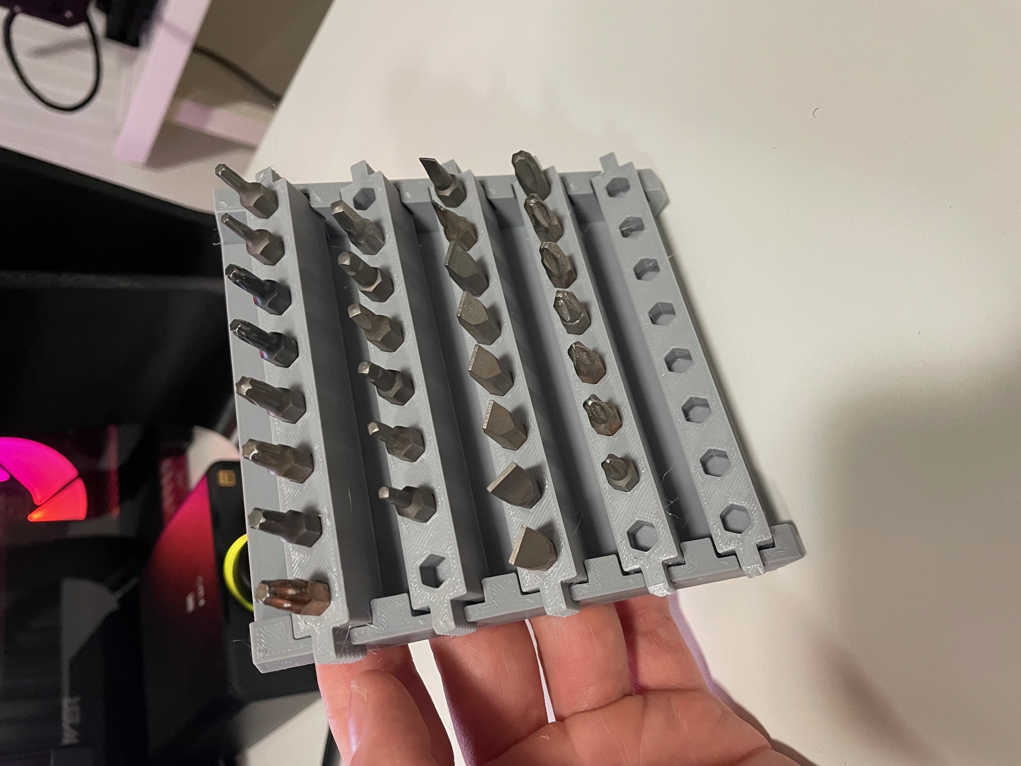Peg board bit holder with removable racks