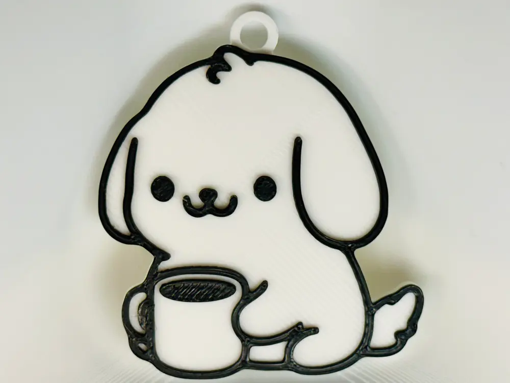 Dog Drinking Coffee Keychain
